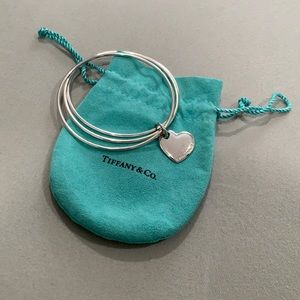 Tiffany & Co. Three Bangle Heart Charm Set Sterling Silver